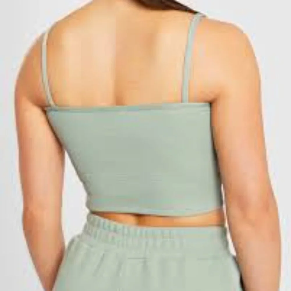EUC AYBL Waffle Crop Vest Tank Spaghetti Strap Sage Green Women's Size XS - Picture 2 of 7